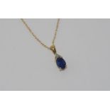 14ct yellow gold sapphire pendant & 14ct chain