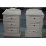 Pair cream painted three drawer bedside cabinets
