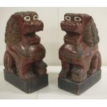 Pair of Chinese carved wood Kylins