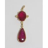 18ct yellow gold, double ruby and diamond pendant