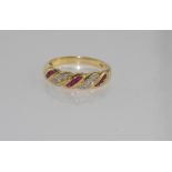 14ct yellow gold, ruby and diamond ring