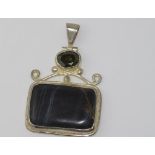 Silver pietersite and olivine pendant