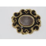 Large Victorian gilt and enamel mourning brooch