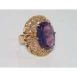 Retro 9ct yellow gold synthetic Alexandrite ring