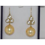 Large 18ct gold & golden pearl earrings