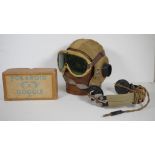 WWII Polariod goggles, headphones & airman's hat