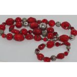 Necklace and bracelet set with dyed coral