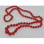 Good vintage set graduated red coral bead necklace