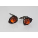 Sterling silver and amber cufflinks