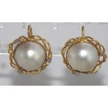 9ct yellow gold, mabe pearl and diamond earrings