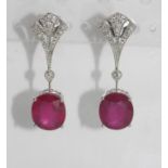 18ct white gold, ruby and diamond drop earrings