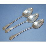 Three George III sterling silver dessert spoons
