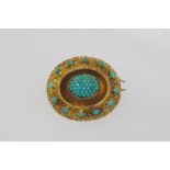 Antique 18ct gold, open brooch with turquoise