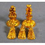 Pair vintage Chinese gilded hat finials