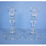 Pair of antique Geo. III style glass candlesticks