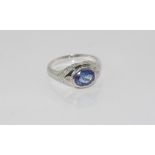 18ct white gold, tanzanite and diamond ring