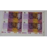 Uncut set four Australian $5 bank notes