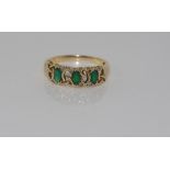 Vintage 9ct yellow gold, emerald & diamond ring