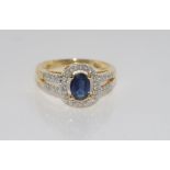 14ct yellow gold, sapphire and diamond ring