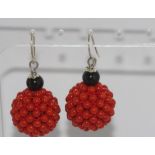 9ct gold, black and red coral earrings
