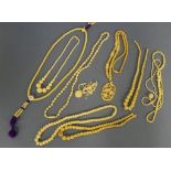 Quantity assorted carved ivory bead necklaces