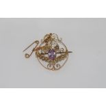 Edwardian 9ct gold & amethyst brooch/pendant