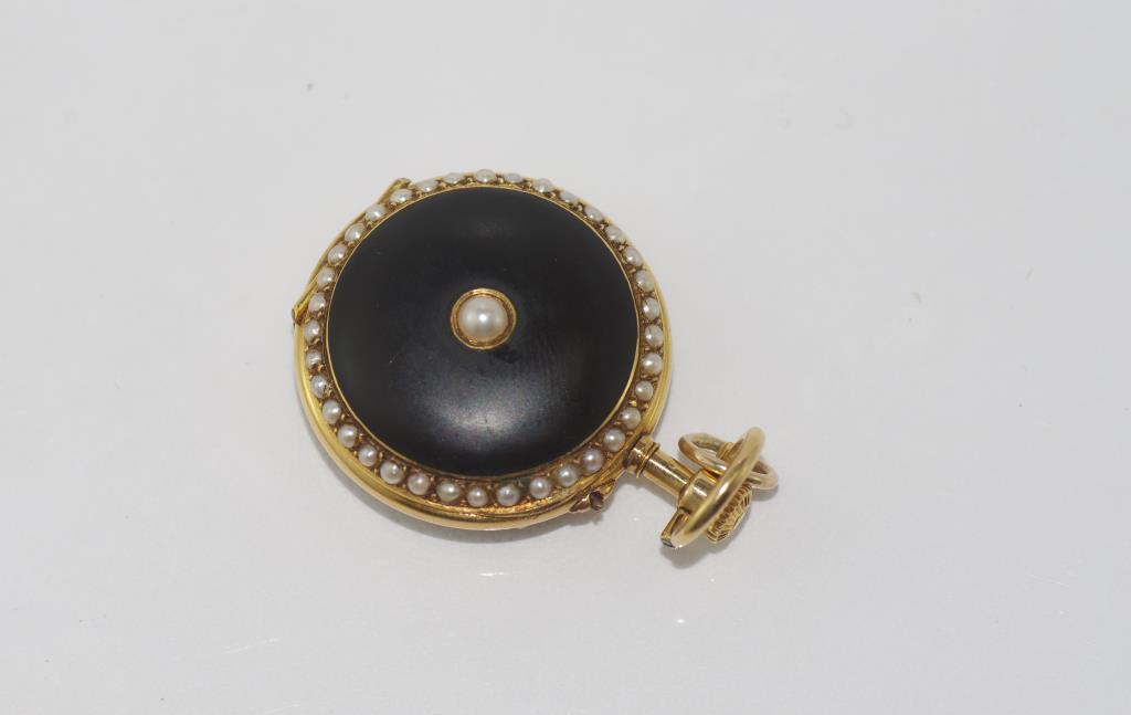 18ct gold, seed pearl and enamel fob watch - Image 5 of 5