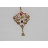 Antique 14ct gold gemset pendant