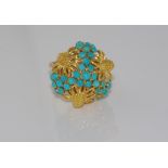 Italian 18ct yellow gold & turquoise flower ring