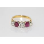 18ct yellow gold, diamond and ruby ring
