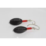 Coral and onyx earrings set in silver