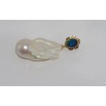 9ct gold, opal and baroque pearl pendant