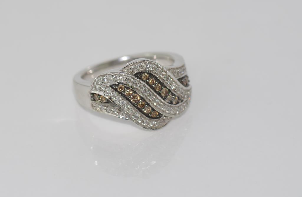 18ct white gold, white & cognac diamond ring