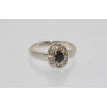 Vintage 18ct white gold, sapphire and diamond ring