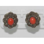 Silver and coral earrings