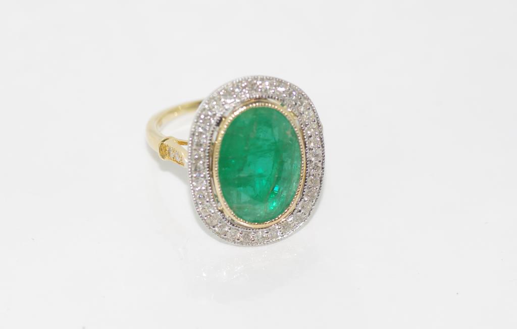 18ct two tone gold emerald and diamond ring