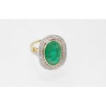 18ct two tone gold emerald and diamond ring