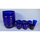 Victorian cobalt blue barrell with five glasses