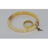 Antique ivory hinged bangle with 9ct rose gold
