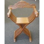 Vintage carved timber X form chair