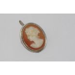 Silver shell cameo brooch / pendant