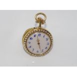 18ct gold, seed pearl and enamel fob watch