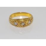 Antique 18ct yellow gold, diamond and 2 opal ring