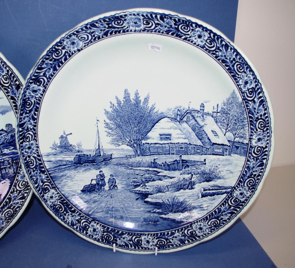 Two large blue & white Delft wall chargers - Image 4 of 4