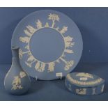 Three various Wedgwood blue jasperware