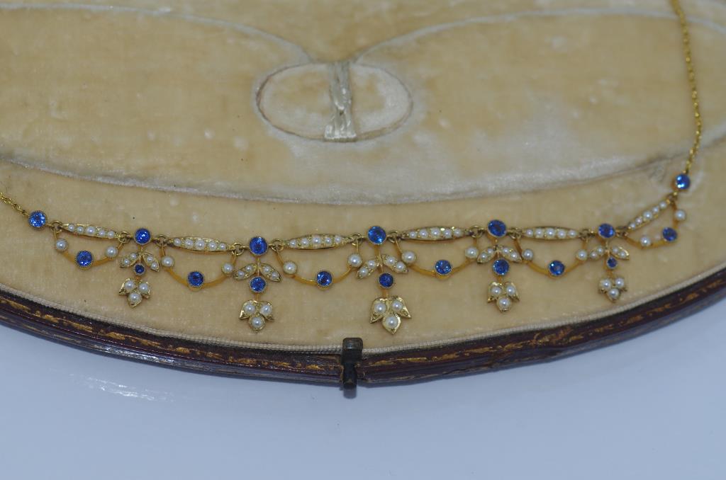 Edwardian gold, sapphire & pearl necklace - Image 2 of 5