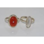 Two silver rings - carnelian and moonstone