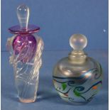 Two signed art glass perfume bottles