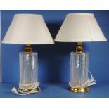 Pair of cut crystal base electric table lamps