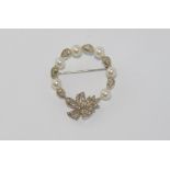 Vintage 18ct white gold, pearl & diamond brooch